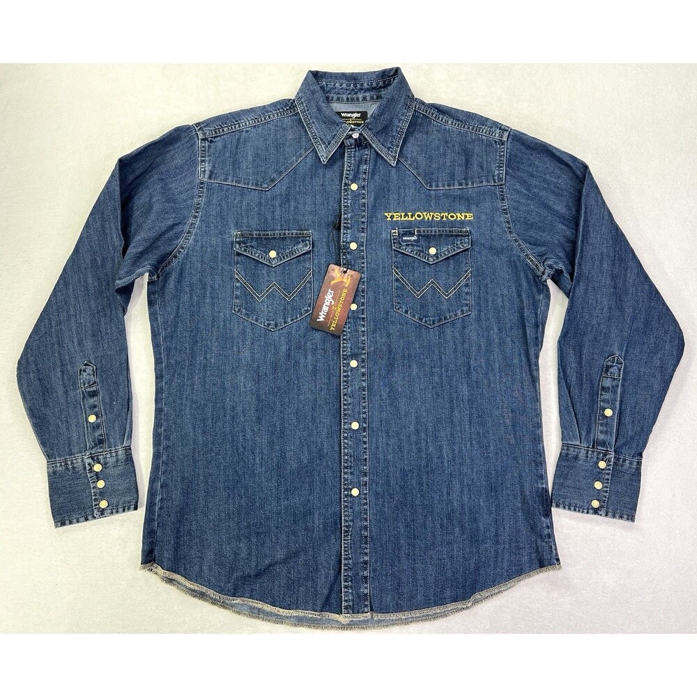 Wrangler Yellowstone Pearl Snap Denim Long Sleeve Button Shirt Mens Large New
